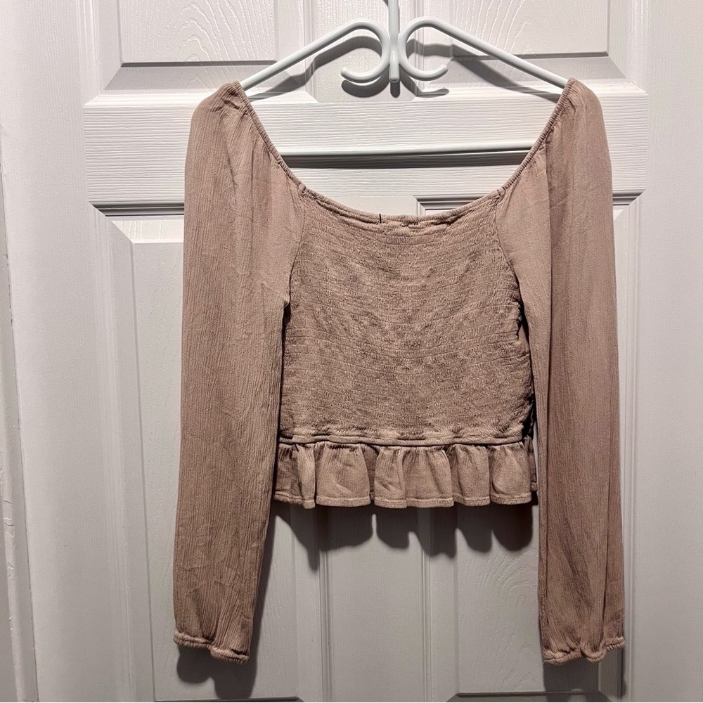 Ambiance Crop Top boho Beige long sleeve Women Medium festival summer shirt - Picture 5 of 5